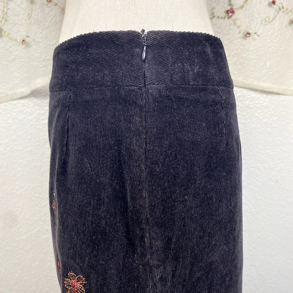 Ecologie Corduroy Embroidered Midi Skirt Cottagecore Coquette Whimsigoth Sz 6 - Picture 10 of 12